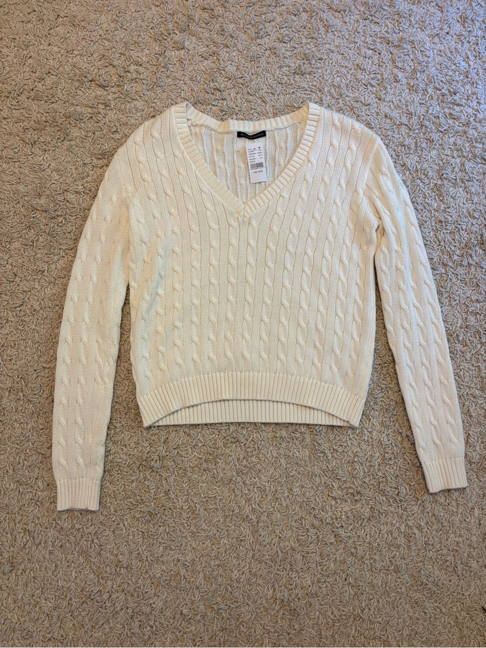 Brandy Melville White Cable V-Neck Sweater